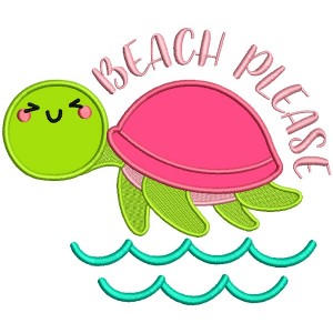 Beach Please Little Turtle Applique Machine Embroidery Design Digitized Pattern
